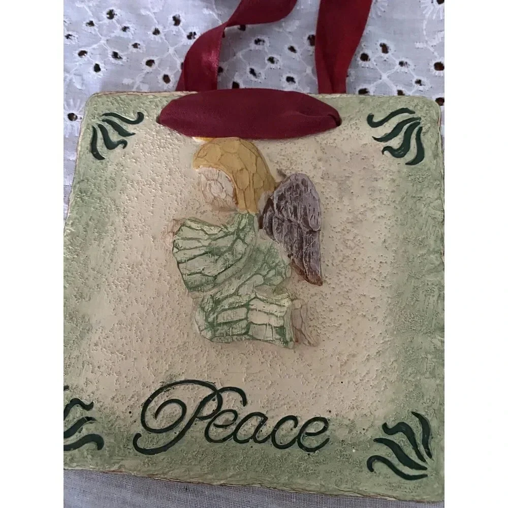 Christmas‎ Angel Wall PLAQUES 3D Love Peace Joy 4x4 Ribbon For Hanging